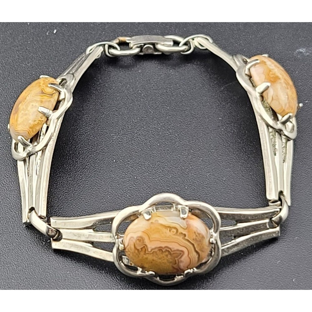 Vintage Southwestern Gobi Agate Cabochon Nickel Silver Bracelet 7"